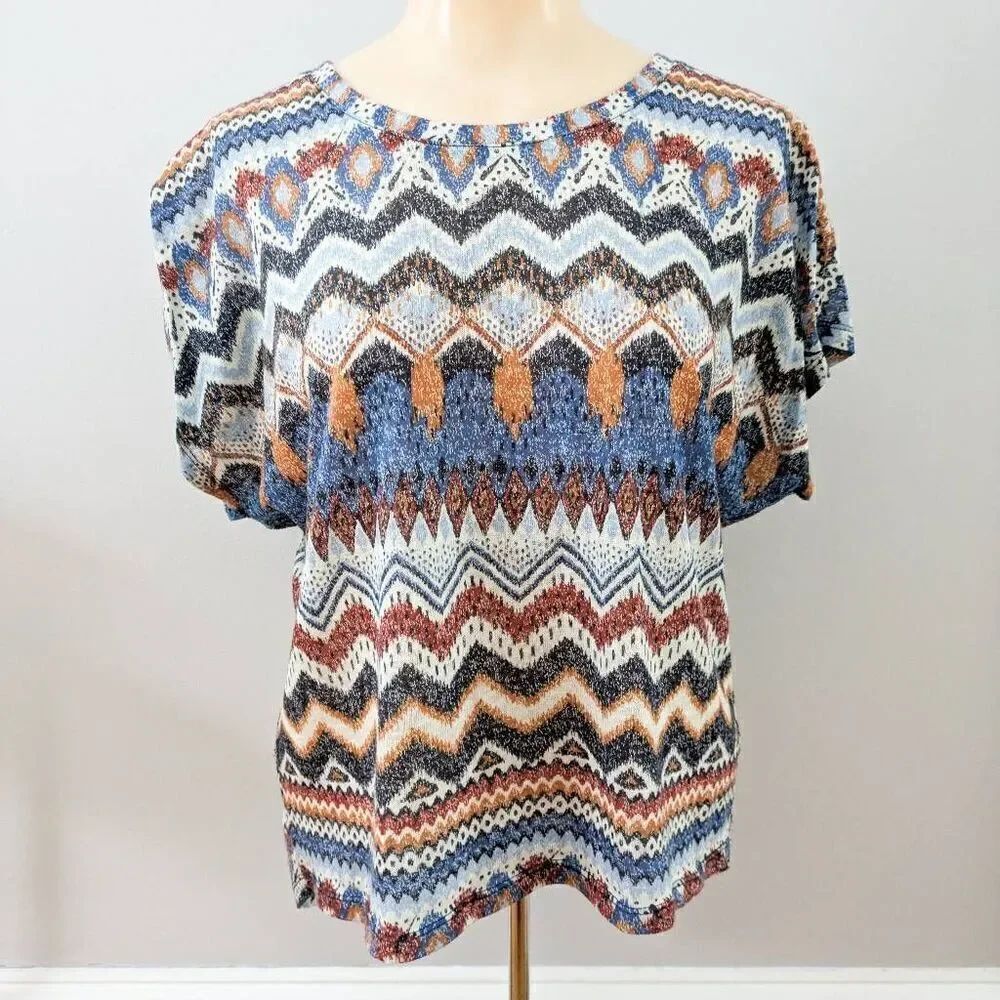 No Boundaries Tribal Print Lace Back Dolman Top